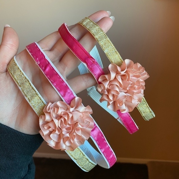 Pink & Gold Floral Leg Garter Set – Handmade Elastic Bands - Picture 1 of 4